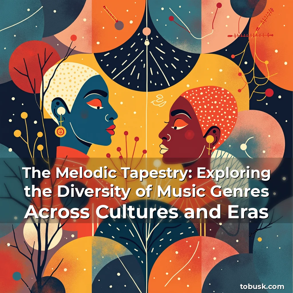 Artistic representation for The Melodic Tapestry: Exploring the Diversity of Music Genres Across Cultures and Eras